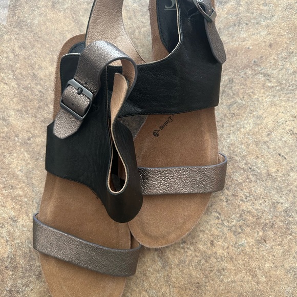Sofft Vanita Leather Strappy Slingback Black and Metallic Copper Wedges 9 - Picture 9 of 13